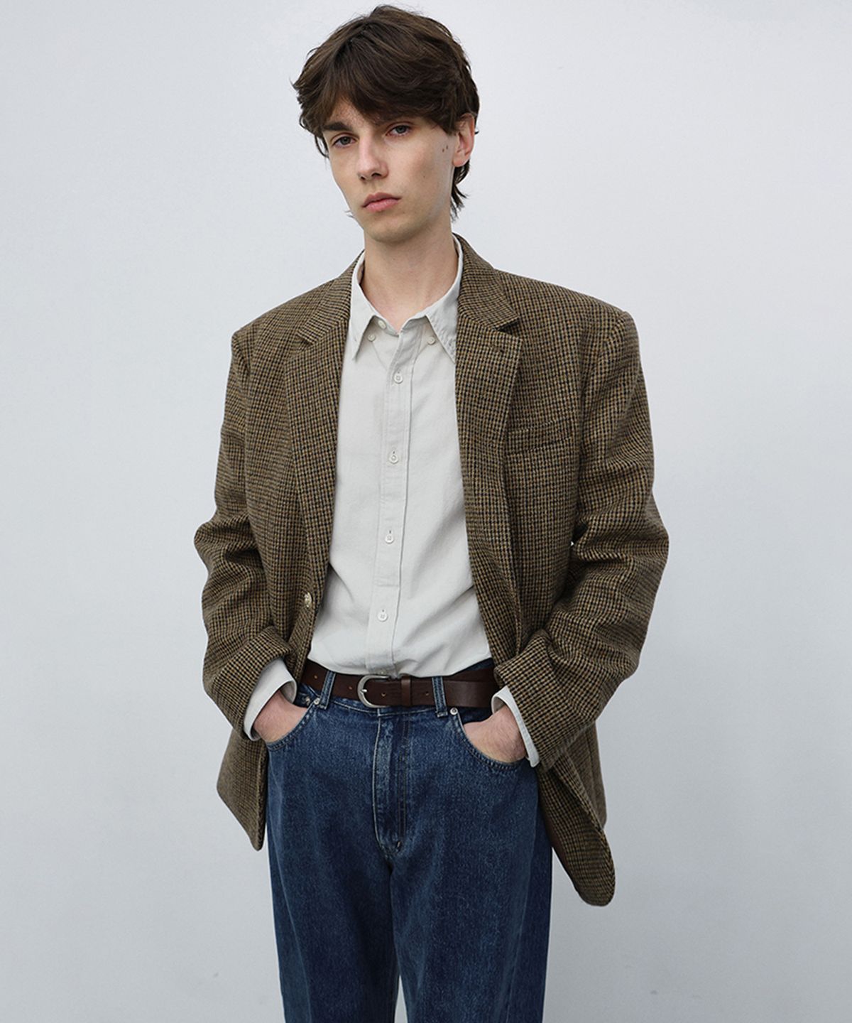 던스트 포 맨(DUNST FOR MEN) UNISEX CLASSIC 2 BUTTON WOOL BLAZER_UDJA6C107_BROWN CHECK