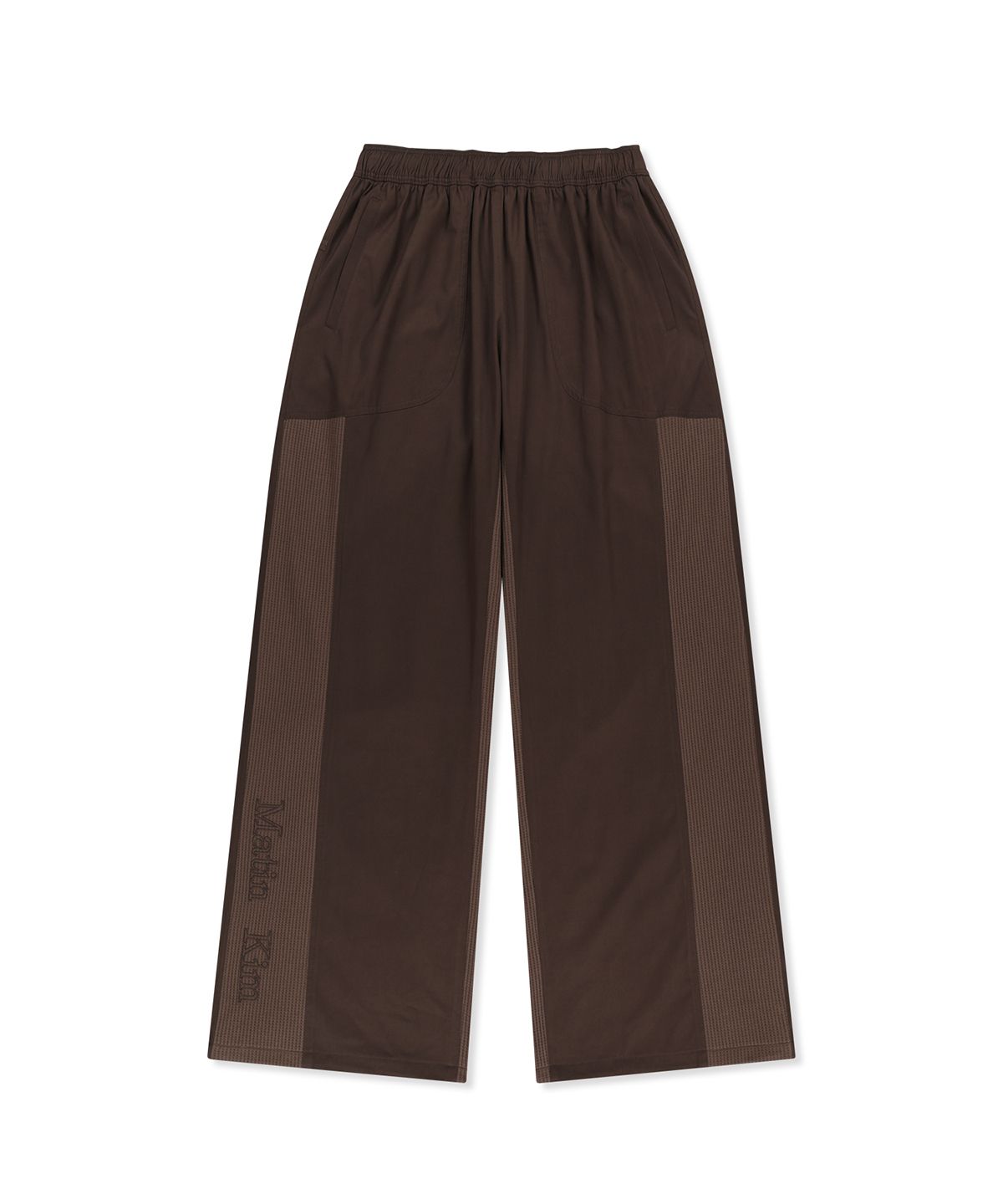 마뗑킴(MATIN KIM) WAFFLE COLOR BLOCK TRACK PANTS IN BROWN