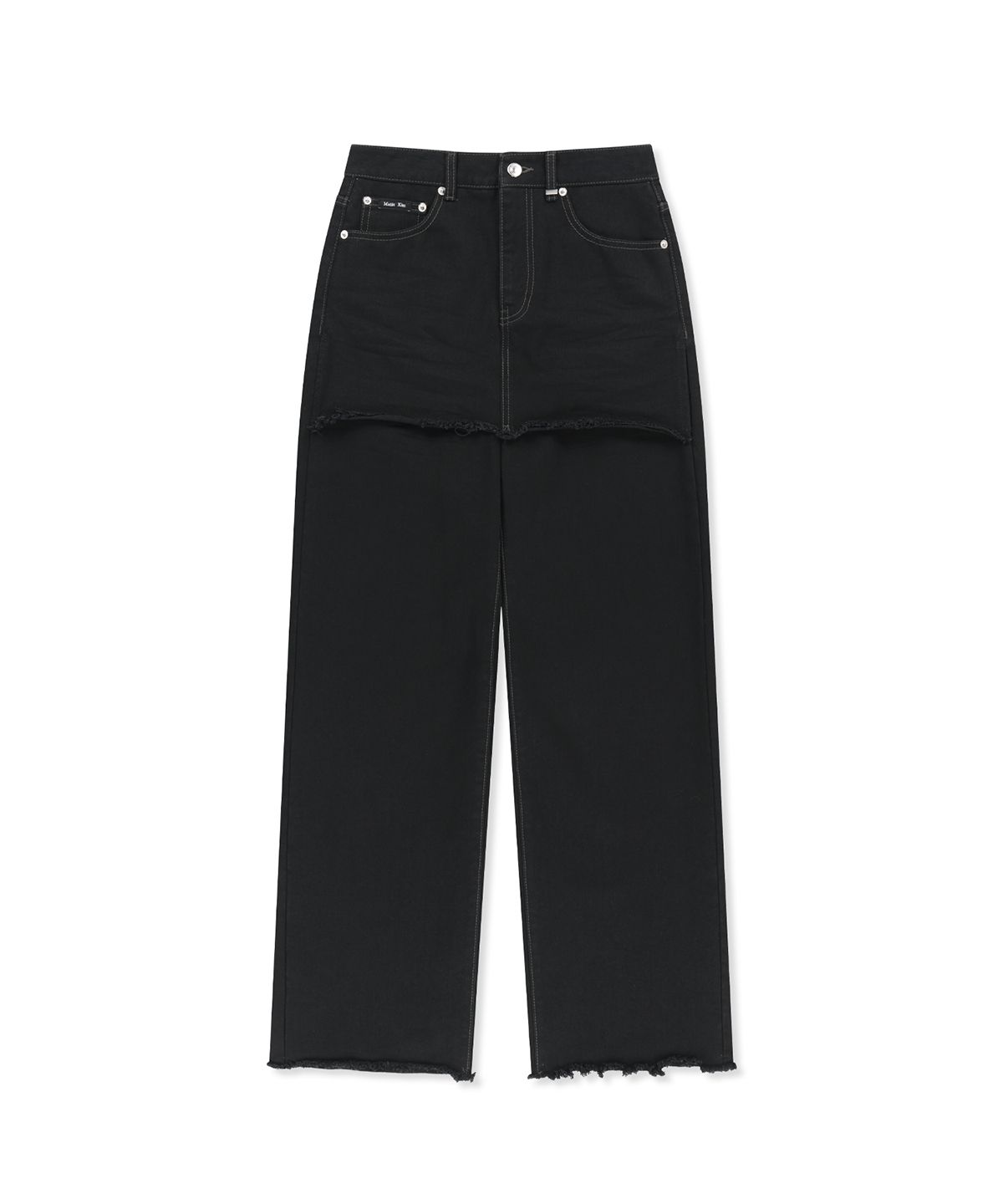 마뗑킴(MATIN KIM) SKIRT OVERLAY DENIM PANTS IN BLACK