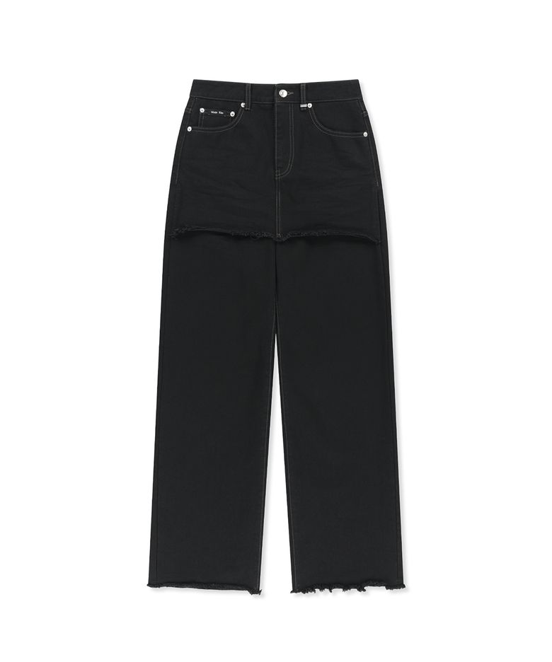 SKIRT OVERLAY DENIM PANTS IN BLACK