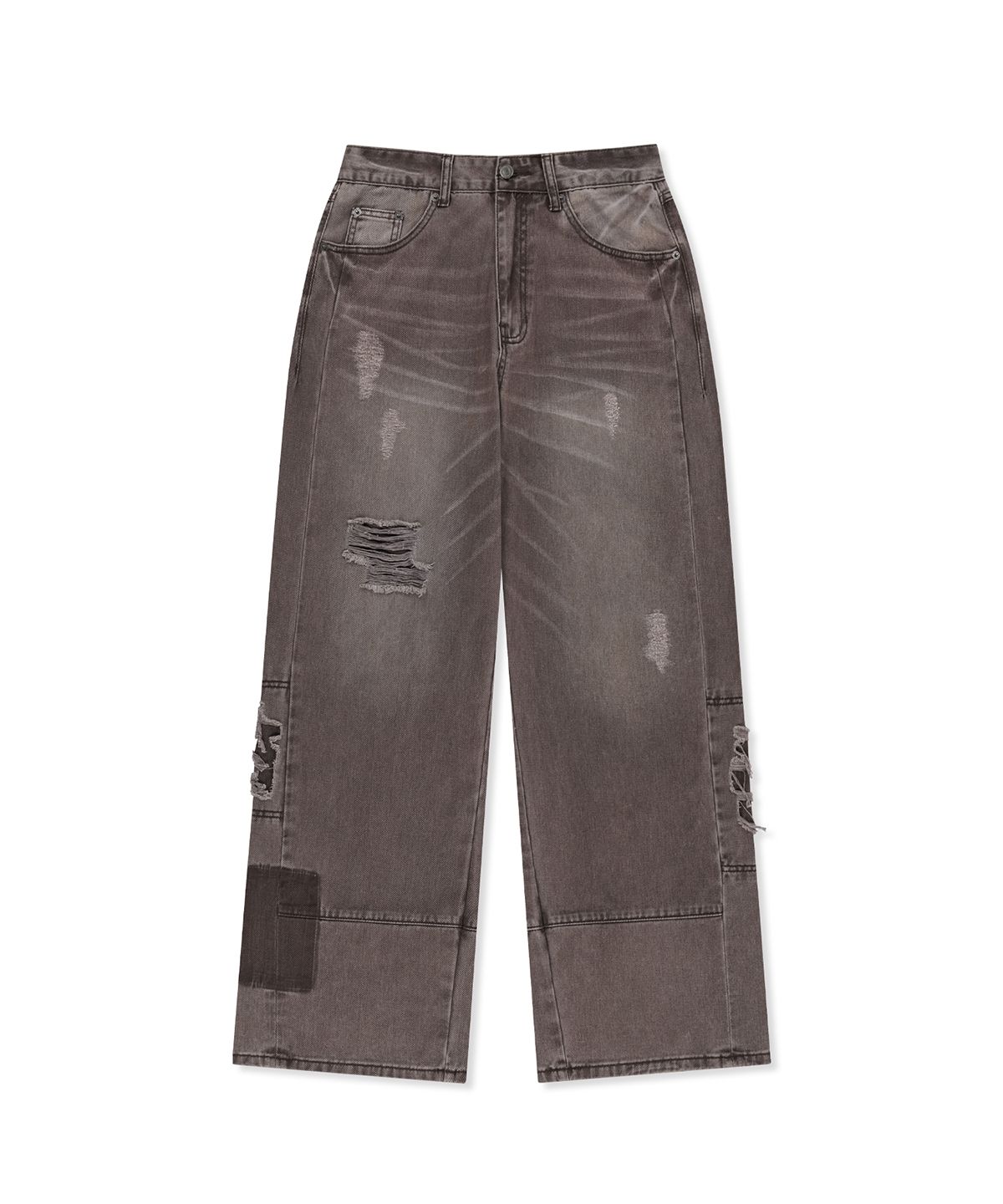 마뗑킴(MATIN KIM) SHADOW DISTRESSED WIDE DENIM PANTS IN BROWN