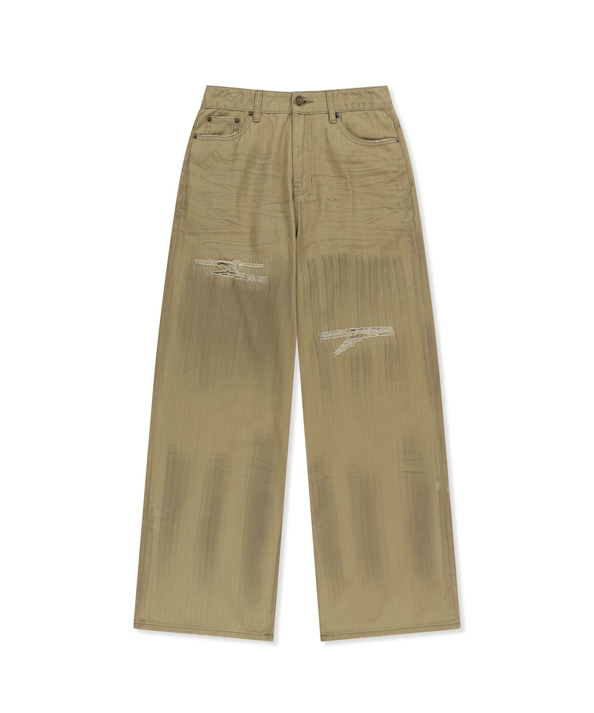 마뗑킴(MATIN KIM) DISTRESSED HERRINGBONE WIDE PANTS IN BEIGE