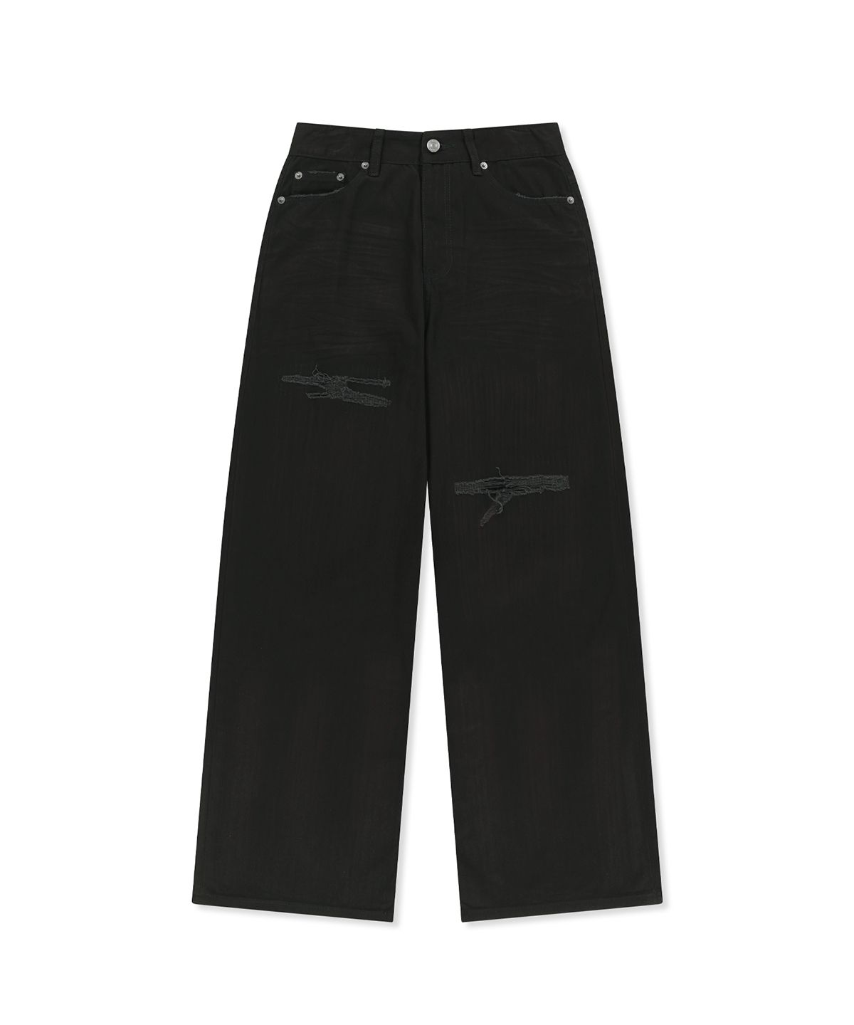 마뗑킴(MATIN KIM) DISTRESSED HERRINGBONE WIDE PANTS IN BLACK
