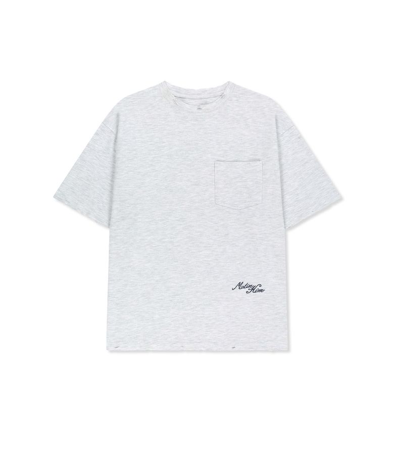 CALLIGRAPHY BACK LOGO POCKET TOP IN LIGHT GREY