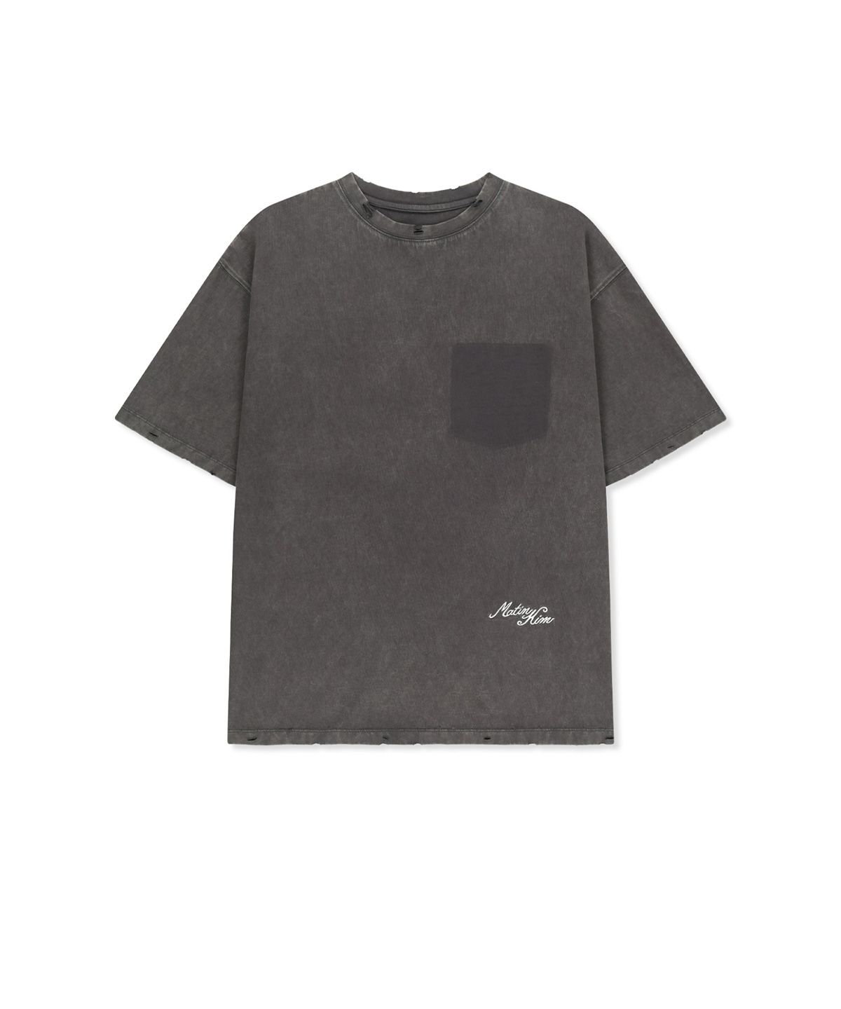 마뗑킴(MATIN KIM) VINTAGE WASHED CALLIGRAPHY BACK LOGO TOP IN CHARCOAL