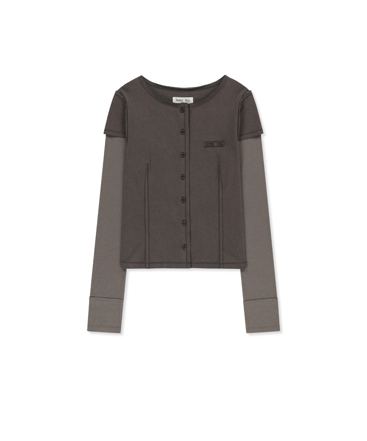 마뗑킴(MATIN KIM) FADED COLOR BLOCK LAYERED BUTTON TOP IN COCOA