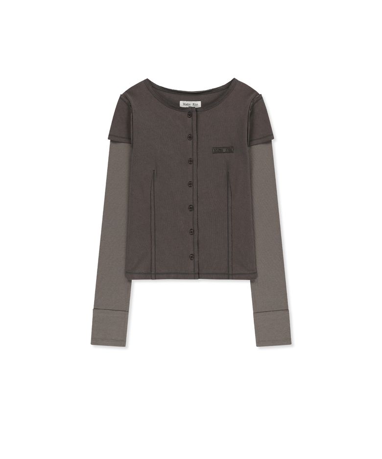 FADED COLOR BLOCK LAYERED BUTTON TOP IN COCOA