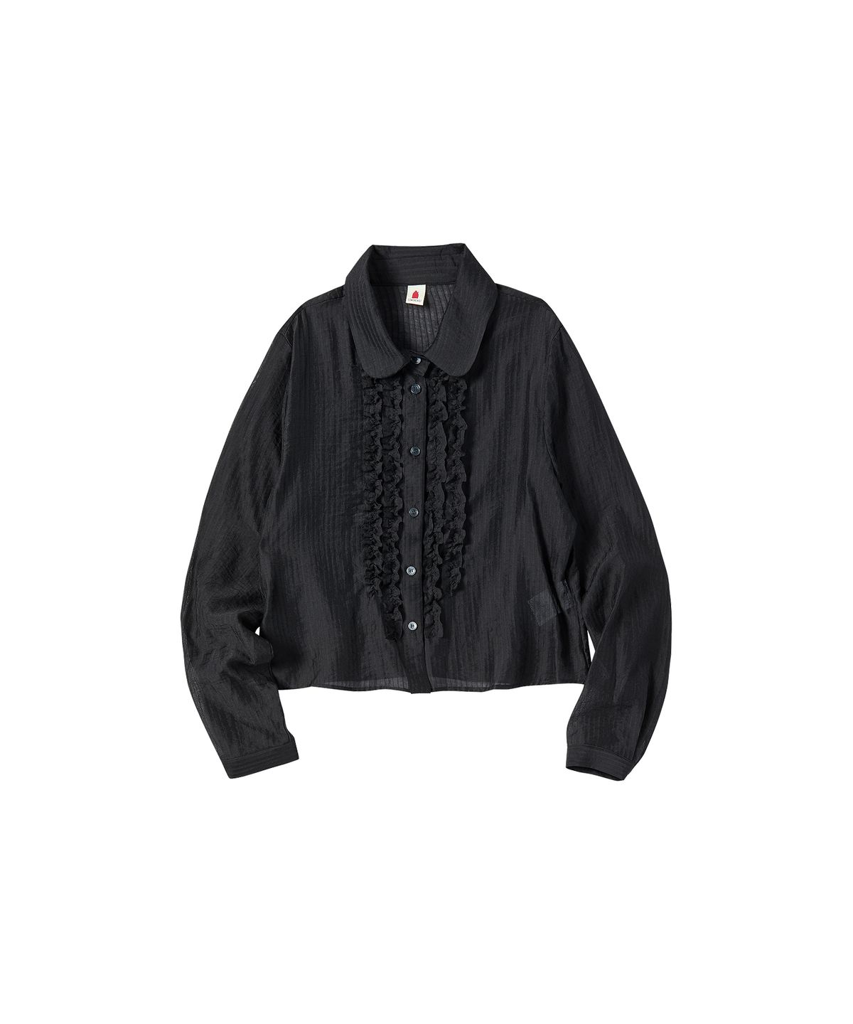 꼬모니노즈(COMONINOZ) W FRILL SHEER BLOUSE [BLACK]