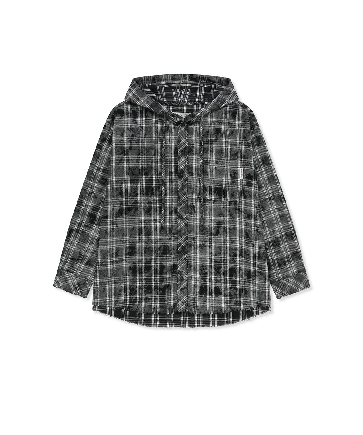 마뗑킴(MATIN KIM) RAW CUT CHECK HOODED SHIRT IN BLACK