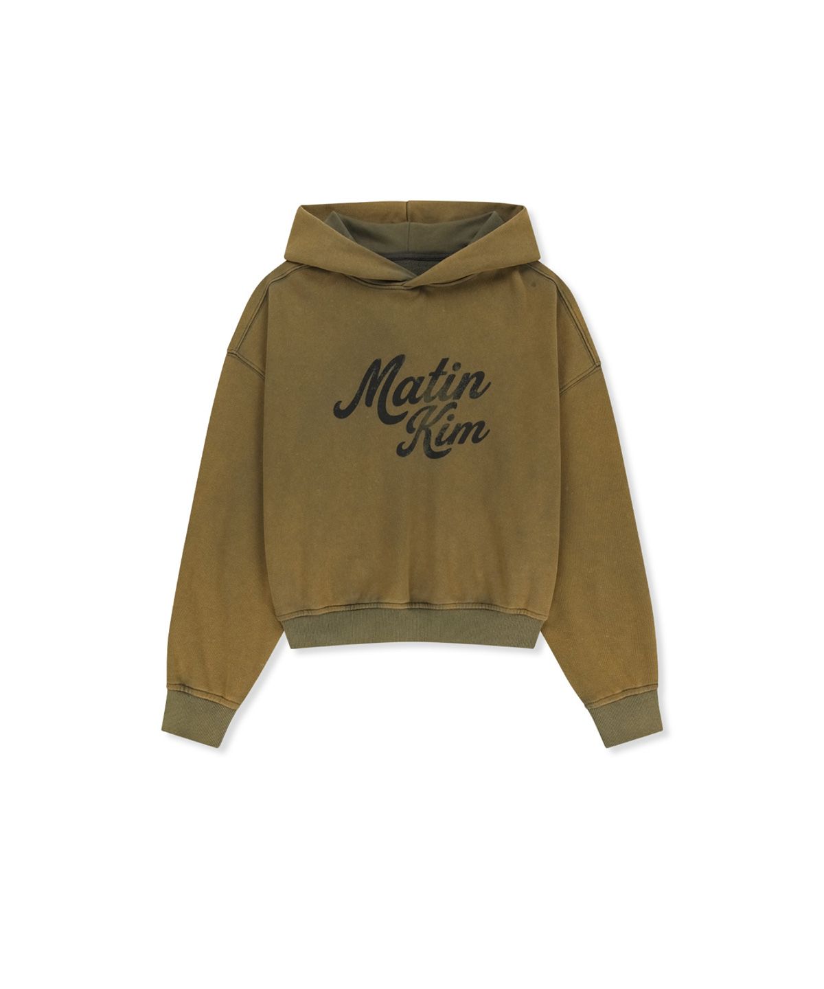 마뗑킴(MATIN KIM) WASHED CALLIGRAPHY LOGO HOODY TOP IN KHAKI