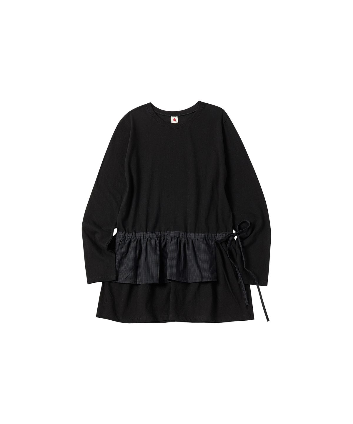 꼬모니노즈(COMONINOZ) W STRING CHECK T-SHIRT [BLACK]