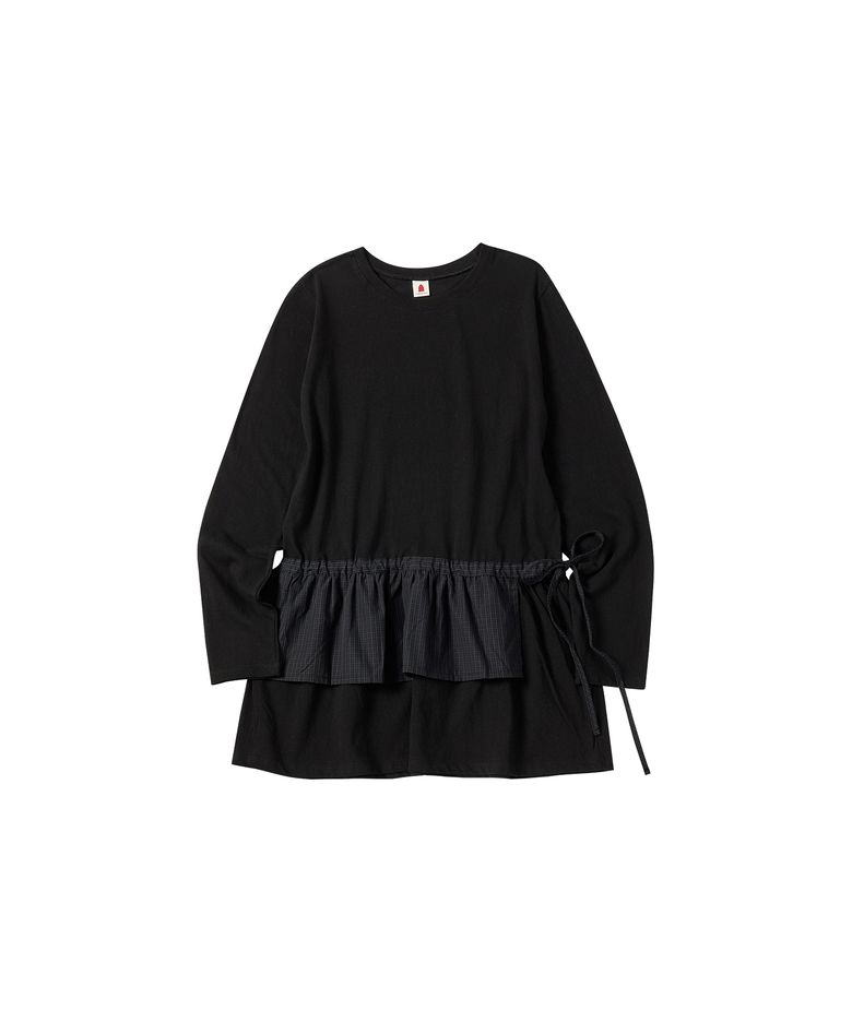 W STRING CHECK T-SHIRT [BLACK]