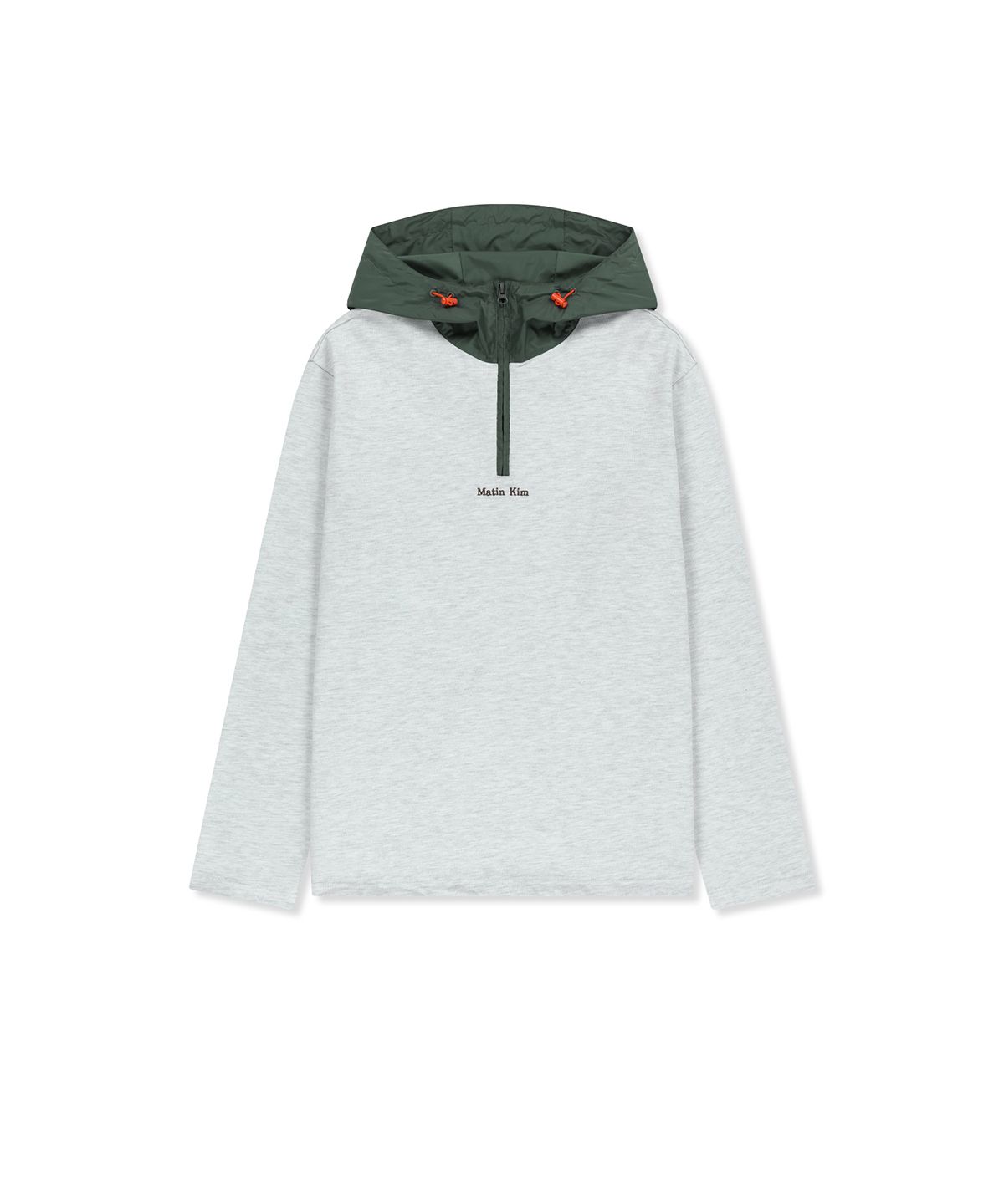 마뗑킴(MATIN KIM) COLOR BLOCK HOODY QUARTER ZIP UP IN LIGHT GREY