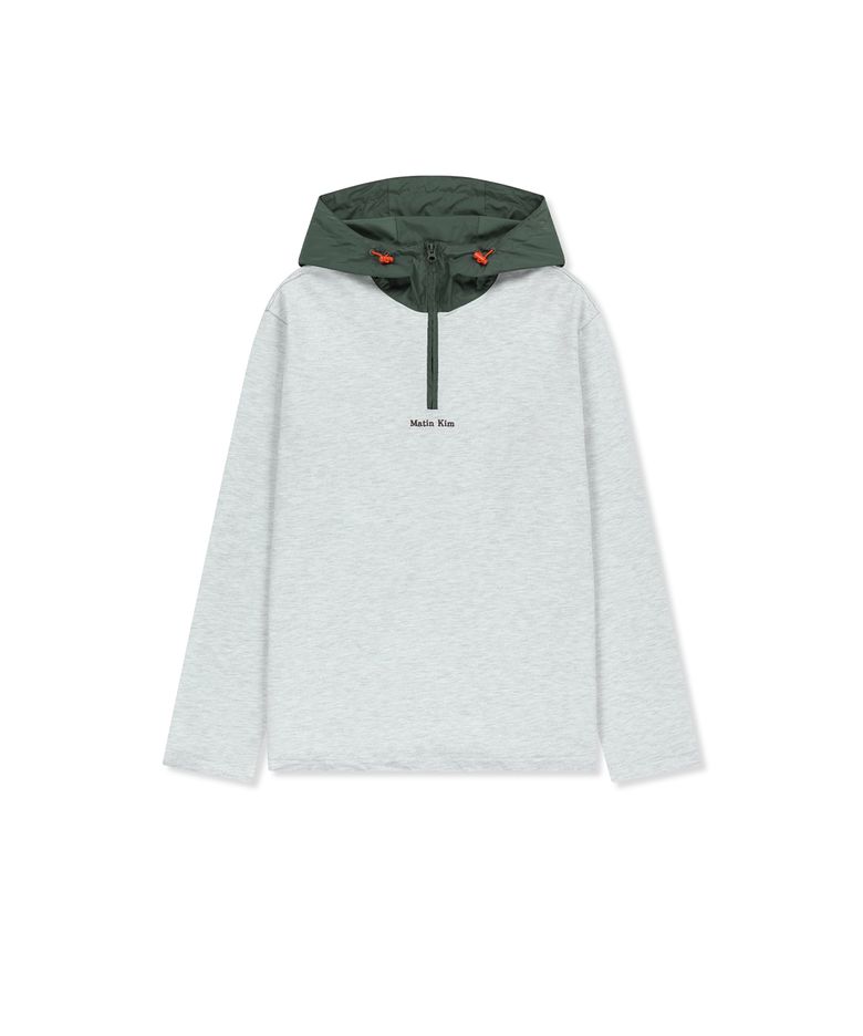 COLOR BLOCK HOODY QUARTER ZIP UP IN LIGHT GREY