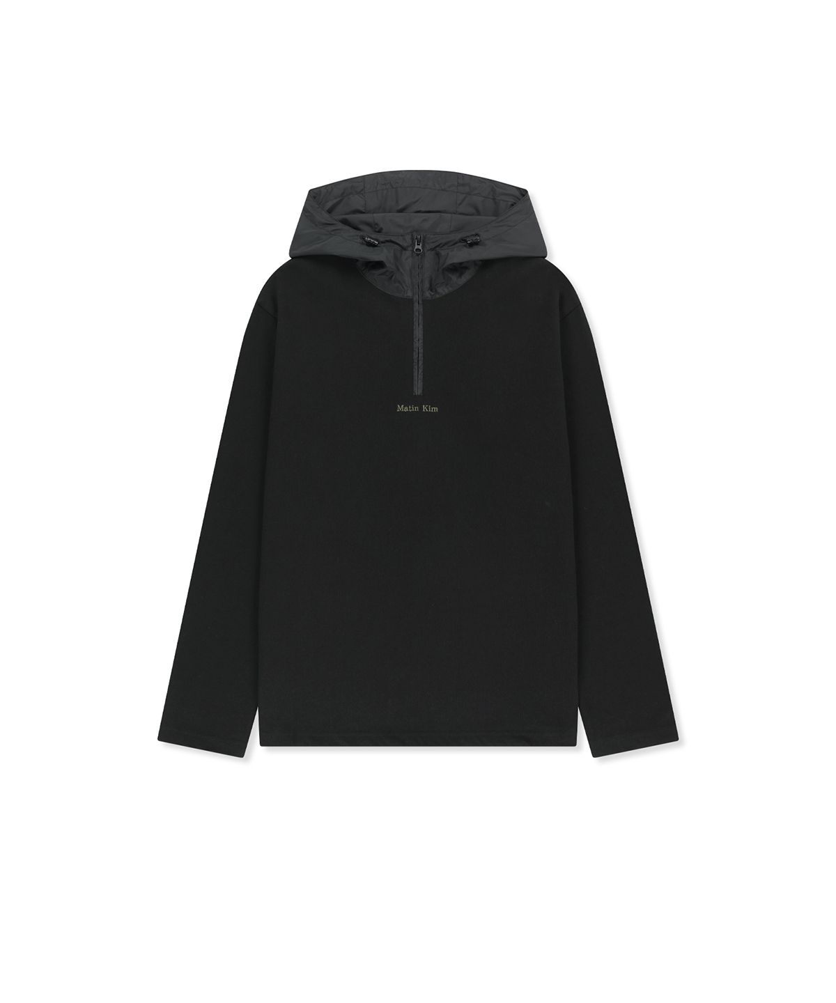 마뗑킴(MATIN KIM) COLOR BLOCK HOODY QUARTER ZIP UP IN BLACK