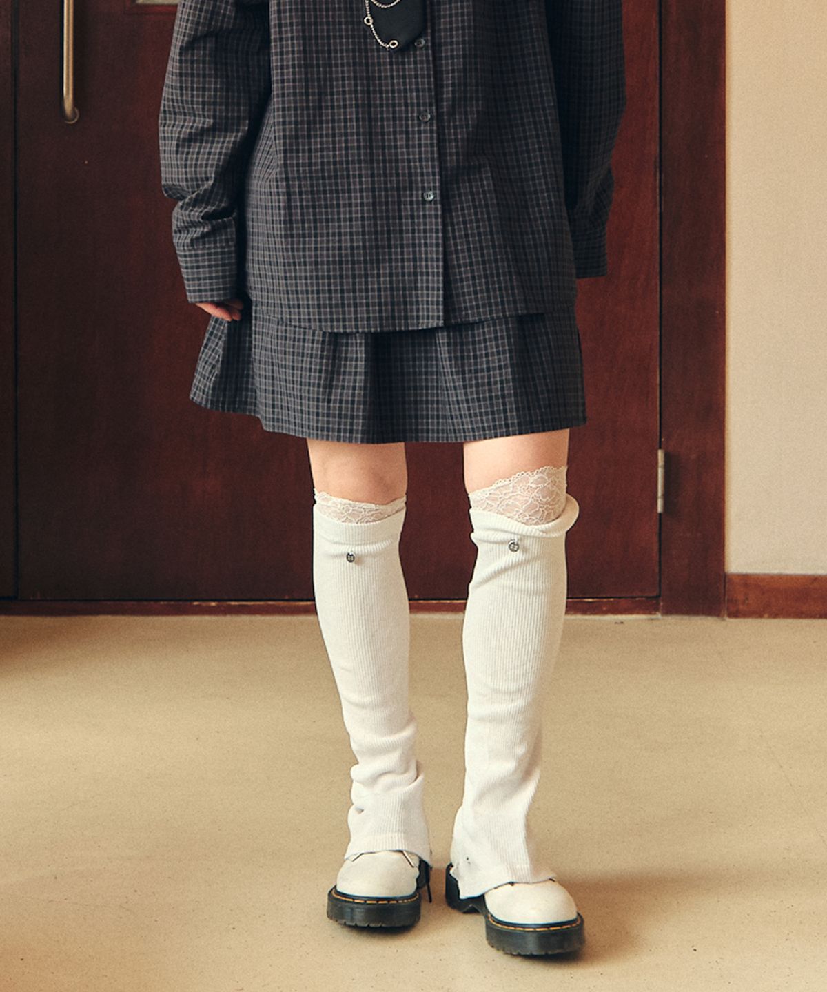 꼬모니노즈(COMONINOZ) W CHECK MINI SKIRT [NAVY]