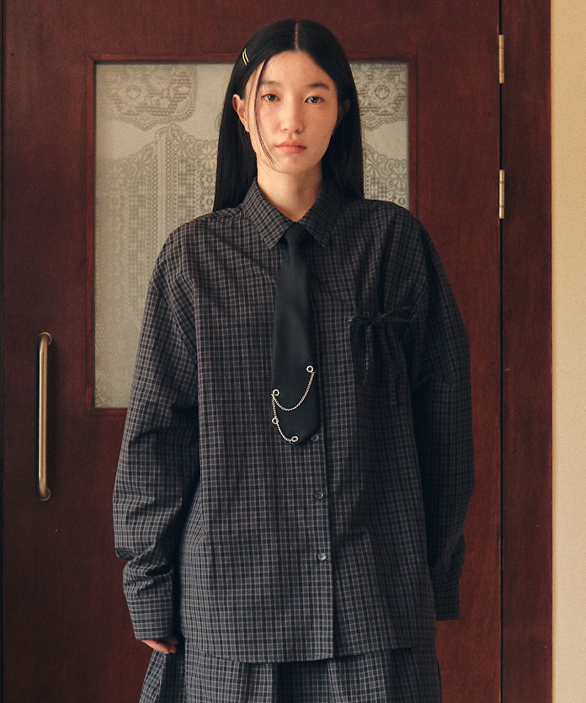 꼬모니노즈(COMONINOZ) W CHECK SHIRTS [NAVY]