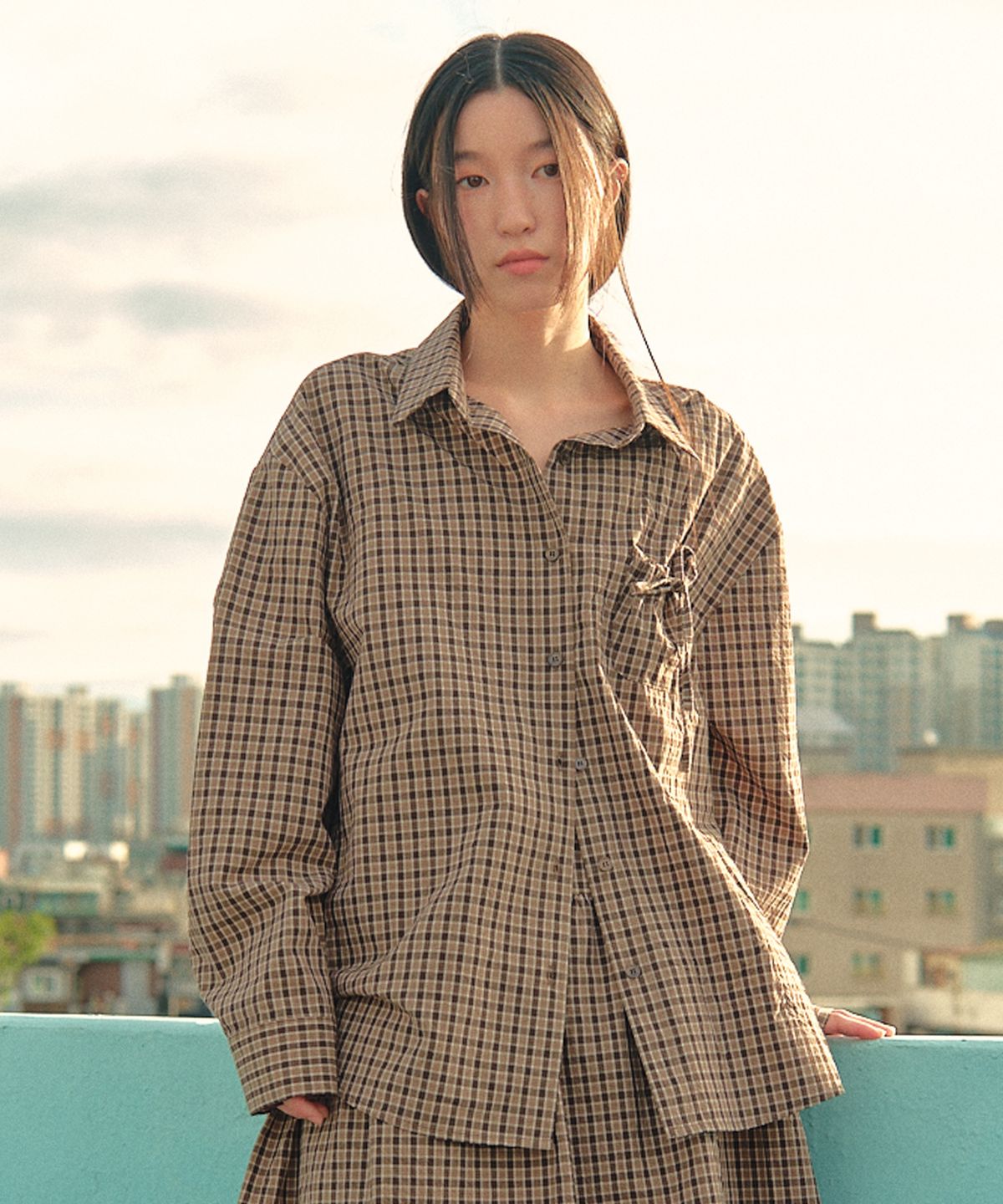 꼬모니노즈(COMONINOZ) W CHECK SHIRTS [BROWN]