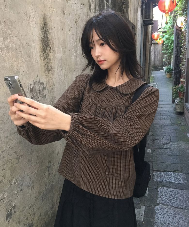 W ROUND DOUBLE BLOUSE [BROWN]