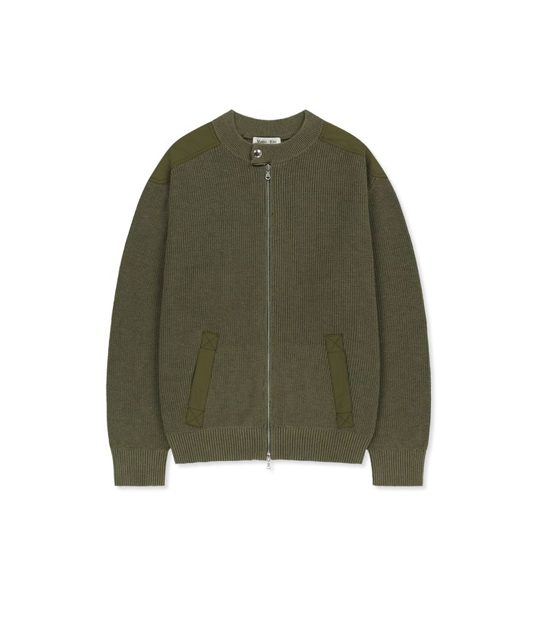 PATCH DETAIL KNIT ZIP UP FOR MEN IN KHAKI