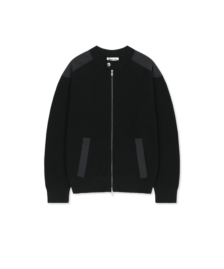 PATCH DETAIL KNIT ZIP UP FOR MEN IN BLACK