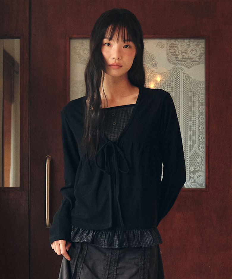 W CHECK SOFT CARDIGAN [BLACK]