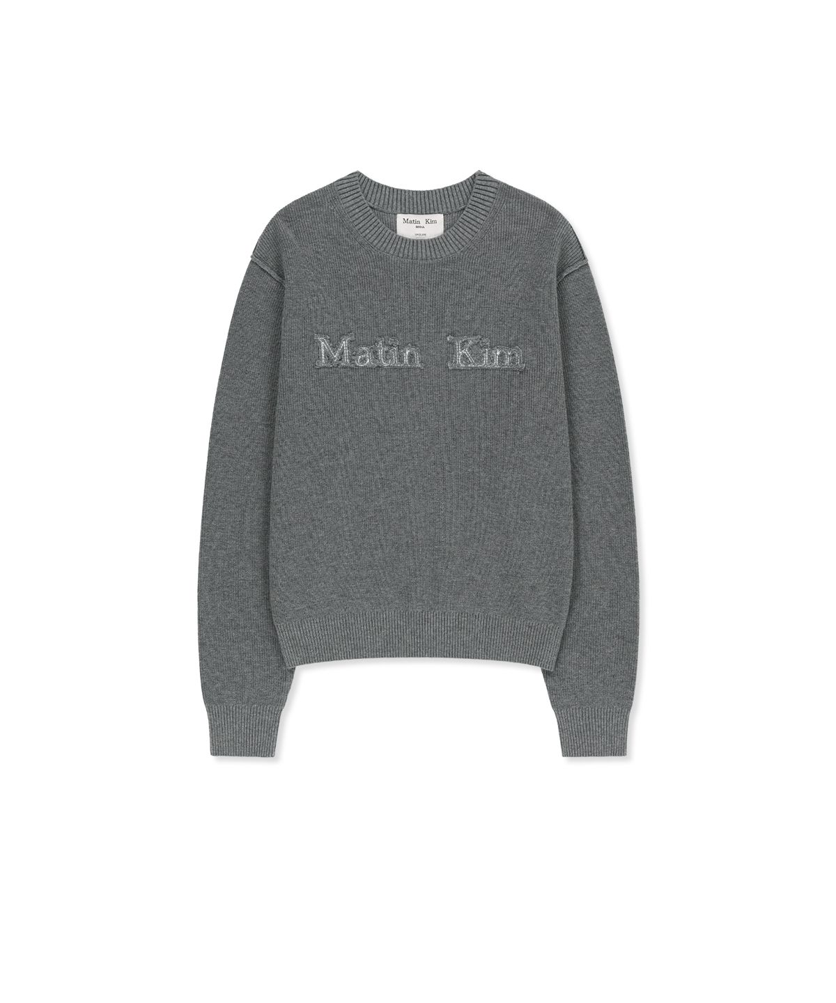 마뗑킴(MATIN KIM) MATIN APPLIQUE LOGO KNIT PULLOVER IN GREY