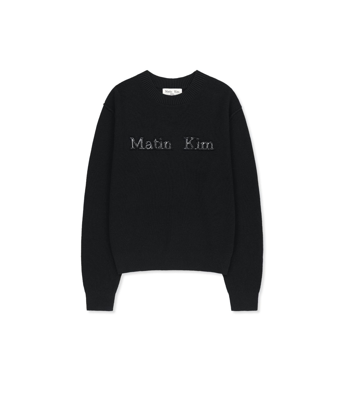 마뗑킴(MATIN KIM) MATIN APPLIQUE LOGO KNIT PULLOVER IN BLACK