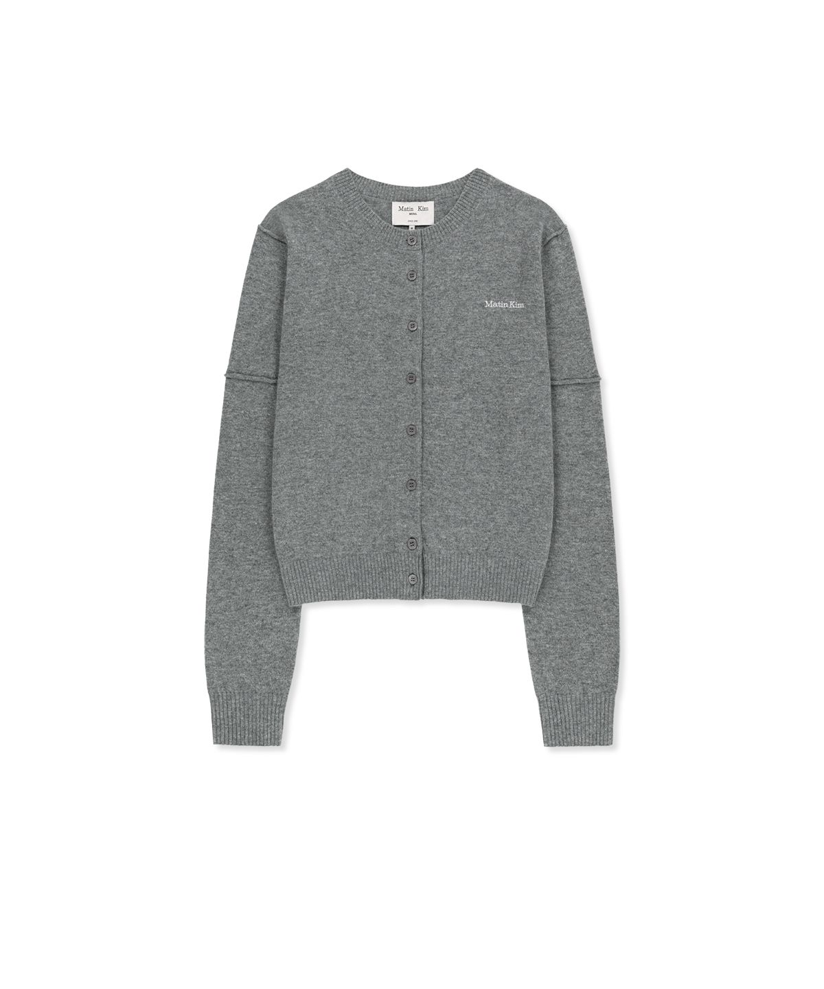 마뗑킴(MATIN KIM) CASHMERE BLENDED CUTLINE ROUND CARDIGAN IN GREY