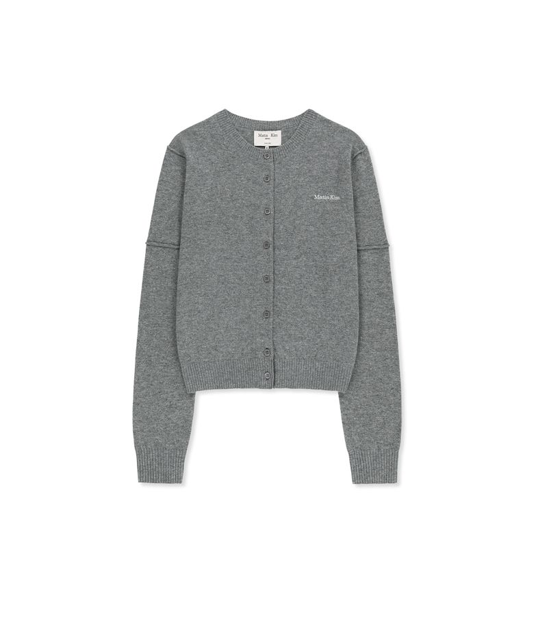 CASHMERE BLENDED CUTLINE ROUND CARDIGAN IN GREY