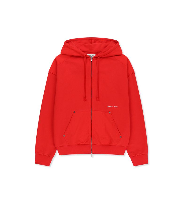 COLOR BLOCK HOODY ZIP UP IN RED