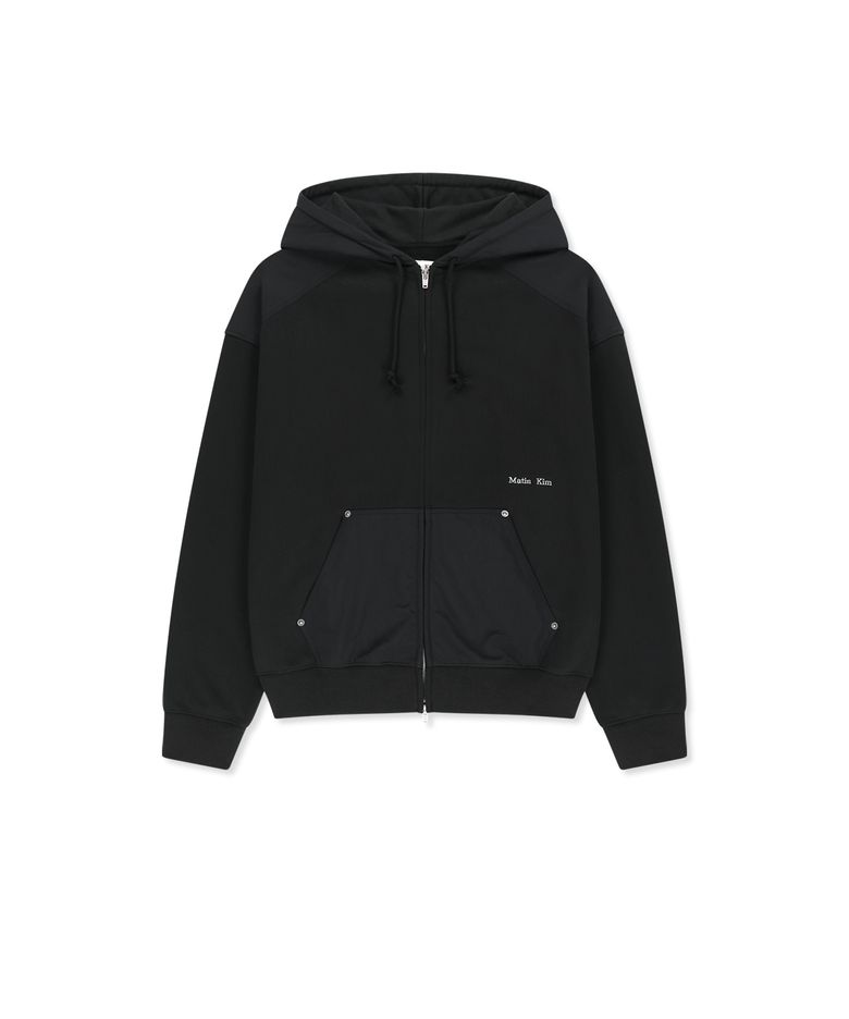 COLOR BLOCK HOODY ZIP UP IN CHARCOAL
