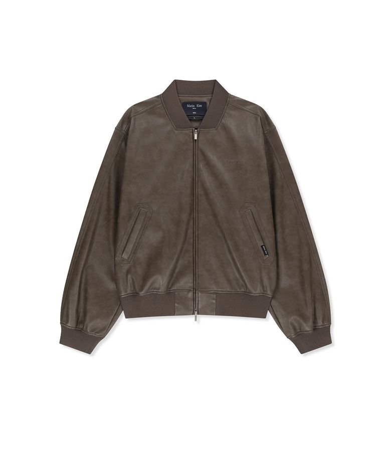FAUX LEATHER RIB COLLAR BLOUSON FOR MEN IN BROWN
