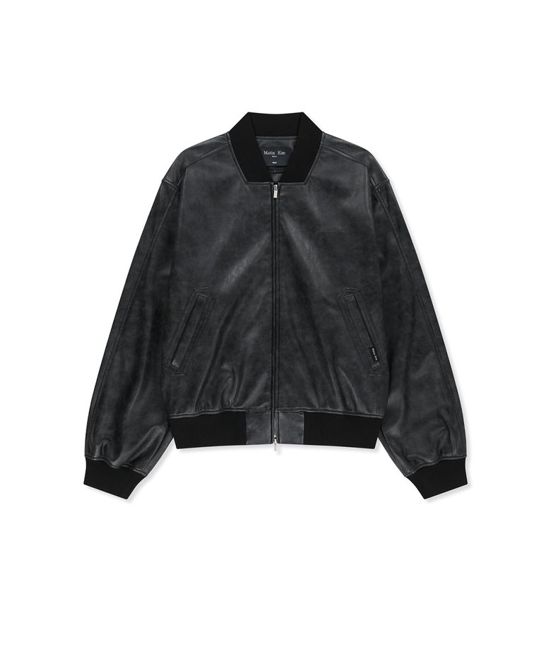 FAUX LEATHER RIB COLLAR BLOUSON FOR MEN IN BLACK