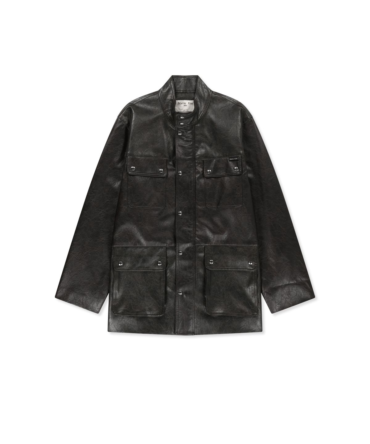 마뗑킴(MATIN KIM) FAUX LEATHER SAFARI JACKET IN BROWN