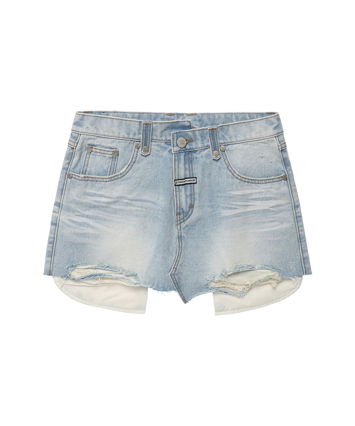 더바이닐하우스(THEVINYLHOUSE) UNBALANCE MICRO DENIM SKIRT (W) LIGHT BLUE