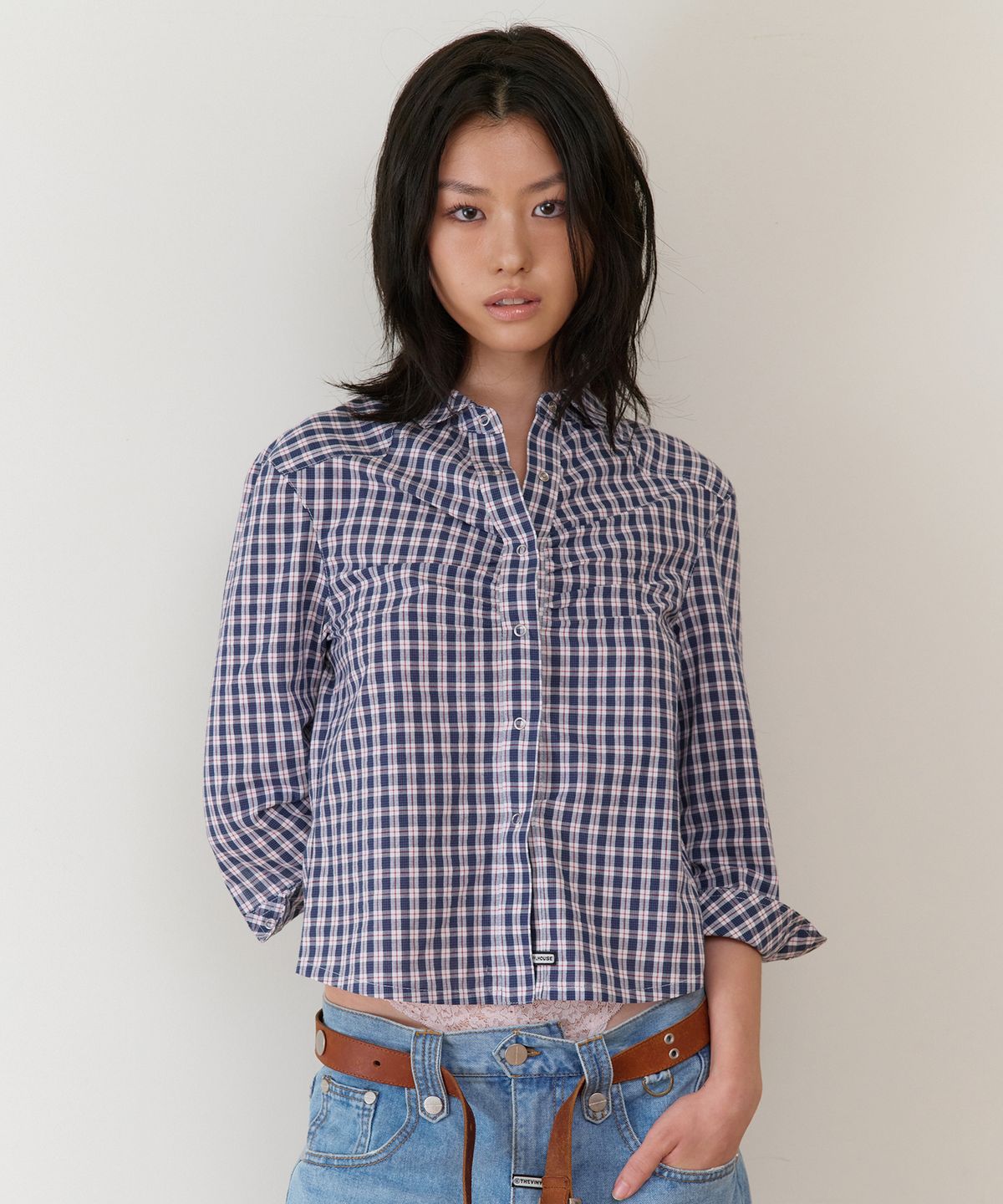 더바이닐하우스(THEVINYLHOUSE) THREE-QUARTER SLEEVE SHIRTS (W) BLUE
