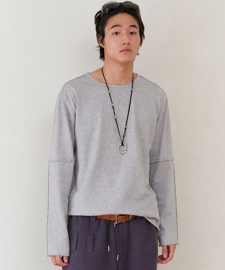 CUT-OFF LAYERED LS TEE GREY