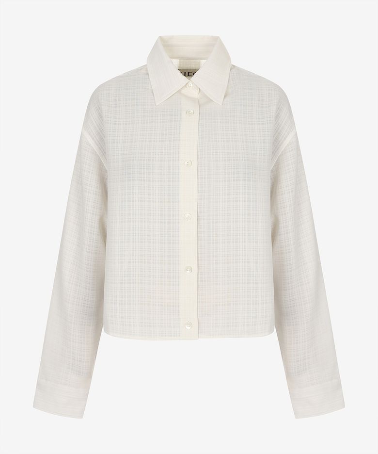 [Women] Seer check pattern long sleeve crop shirt (PMBAB5410)