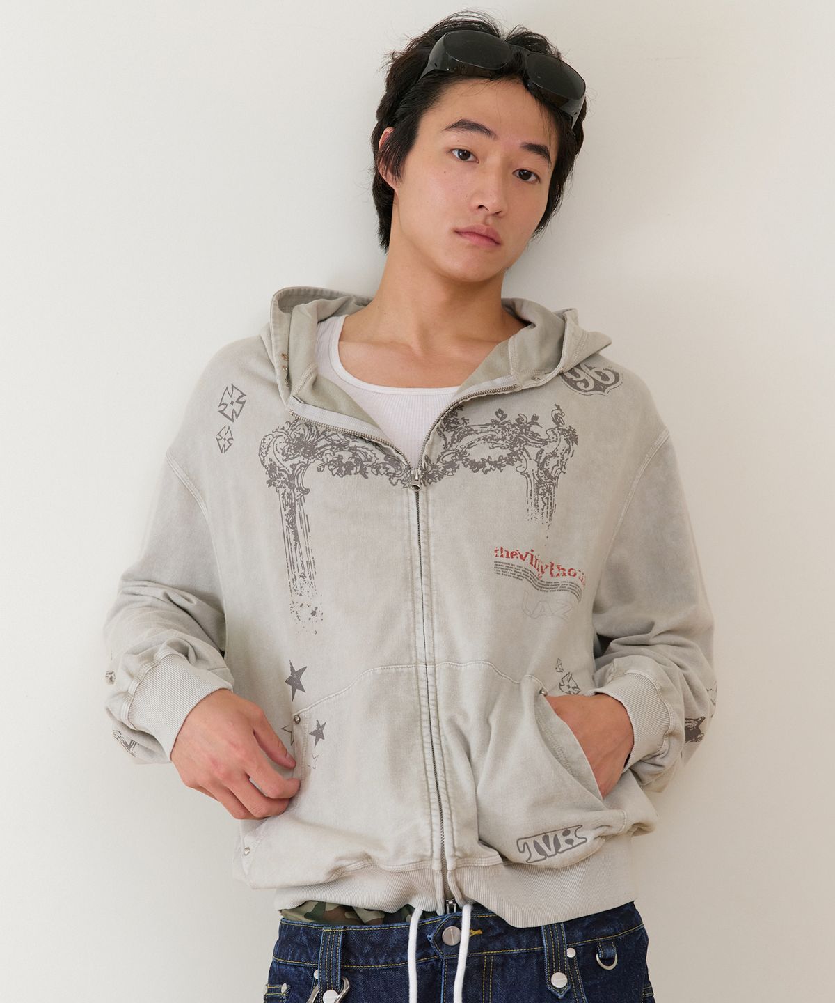 더바이닐하우스(THEVINYLHOUSE) RODEO WASHED HOODIE ZIP-UP BEIGE