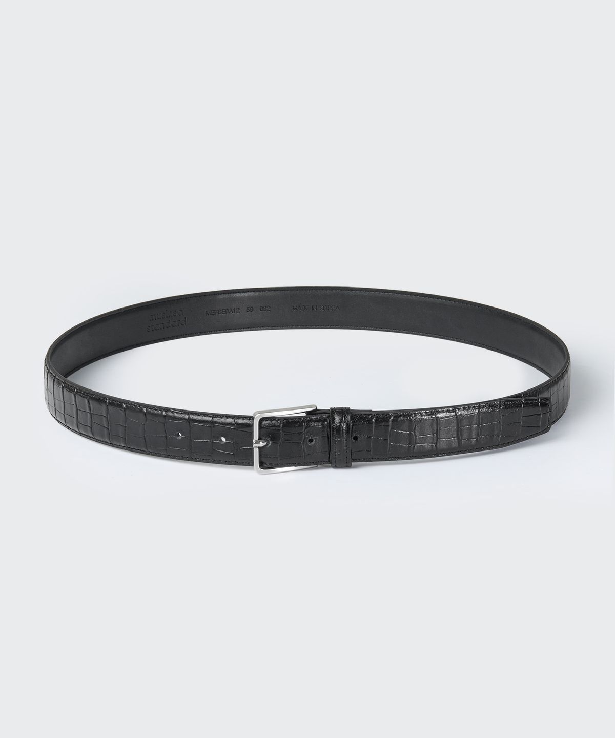무신사 스탠다드(MUSINSA STANDARD) 크로코 패턴 레더 벨트_30mm [블랙/실버]