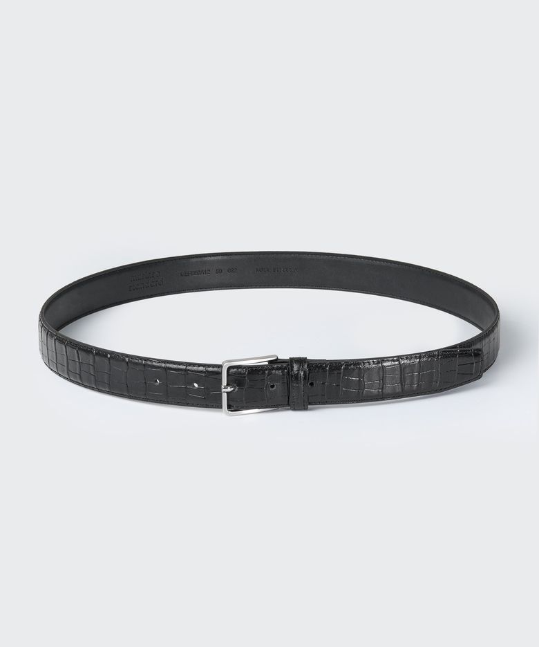 크로코 패턴 레더 벨트_30mm [블랙/실버]