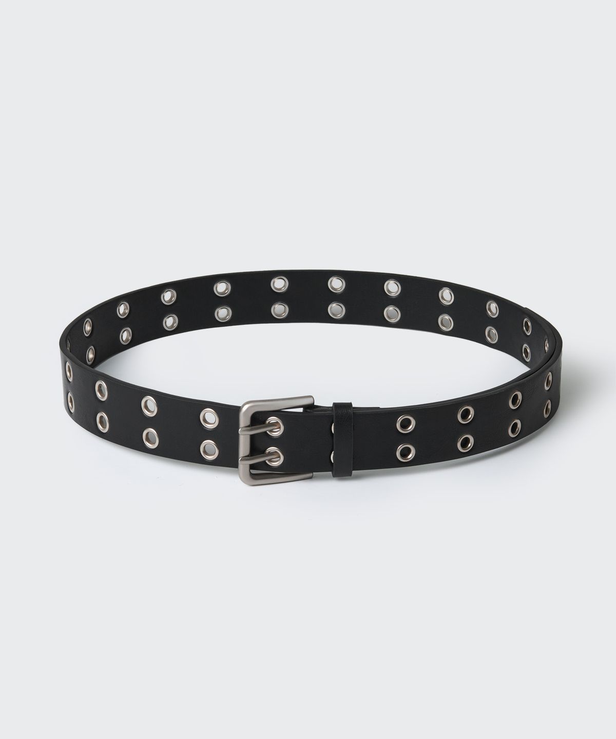 무신사 스탠다드(MUSINSA STANDARD) 신세틱 레더 아일렛 더블 핀 벨트_35mm [블랙/실버]