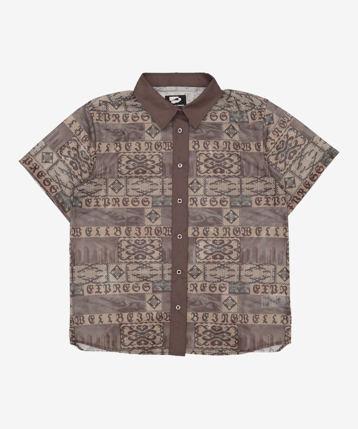 웰빙익스프레스(WELLBEING EXPRESS) Oversized Mesh Print Shirts Brown S