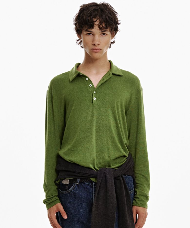 Merino 5-Button Collar T (green)