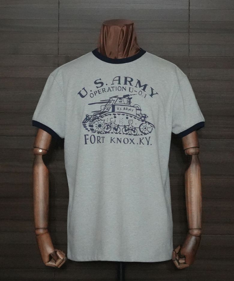 [Soldier Fit] WW2(FORT KNOX) Ringer TEE_Gray/Navy