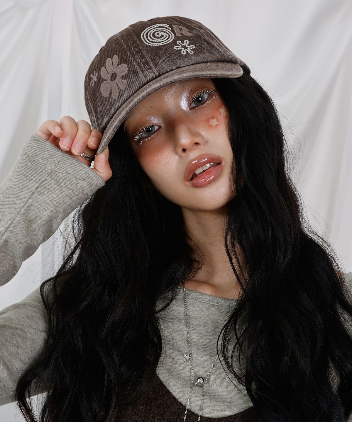 엘엠알(LMR) 모티프 자수 워시드 볼캡 BROWN