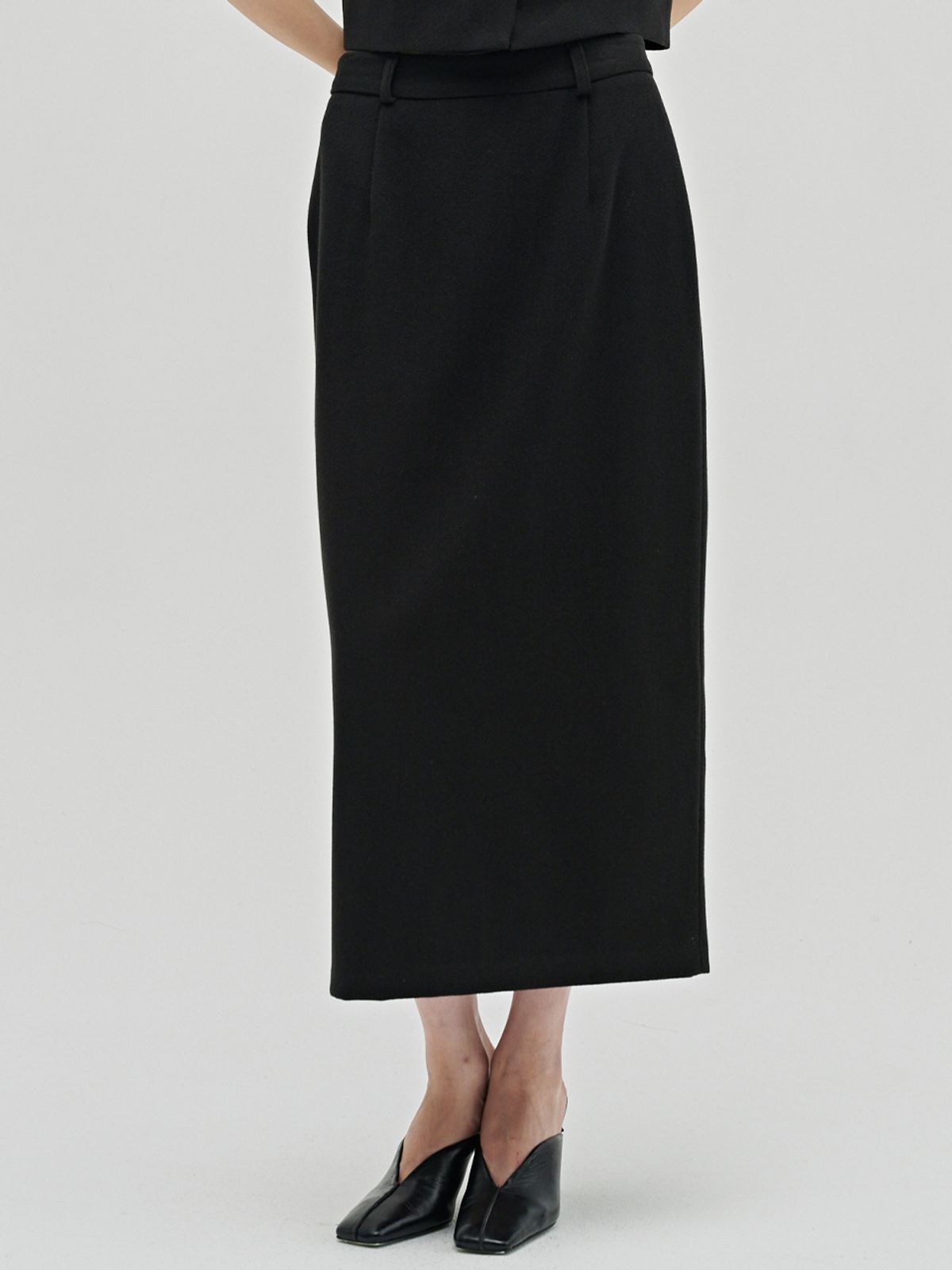 누브(NOUVE) 미니멀 울 롱 스커트 - 블랙 / Minimal Wool Long Skirt - Black+A1:T41