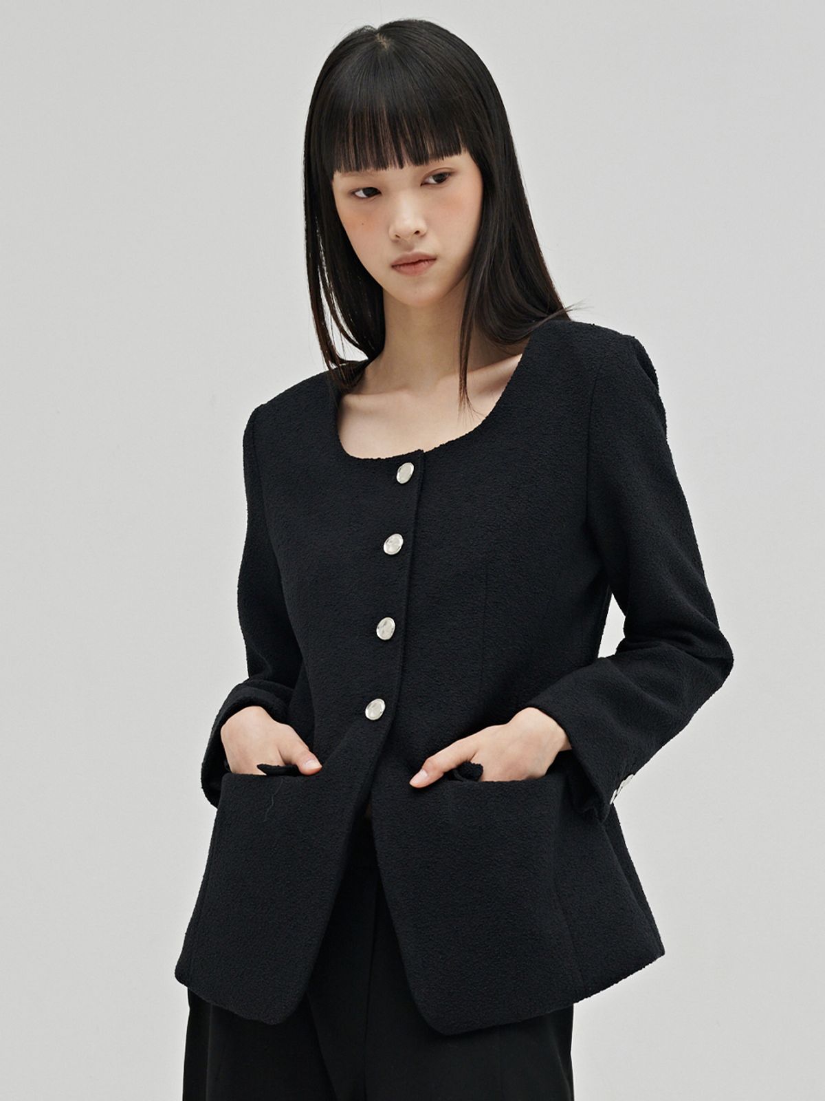 누브(NOUVE) 부클 트위드 자켓 - 블랙 / Boucle Tweed Jacket - Black