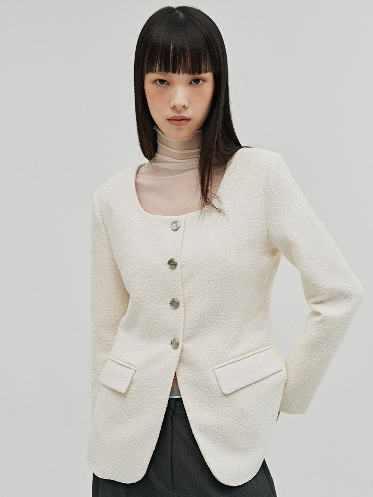 누브(NOUVE) 부클 트위드 자켓 - 아이보리 / Boucle Tweed Jacket - Ivory